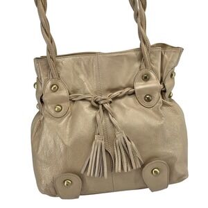 Michael Rome Gold Shoulder Bag Italian Leather Metallic Tassel Studded Y2K Style